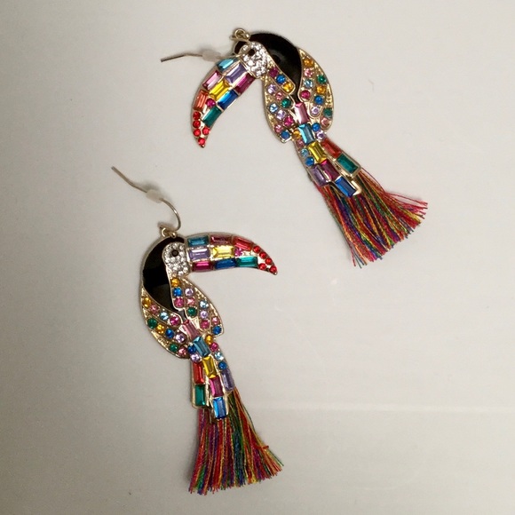 Tropical Bird Jeweled Earrings - Picture 2 of 3
